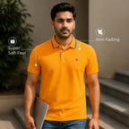 Mens Cotton Regular Fit Stretch Pique Solid Polo Shirt- ORANGE