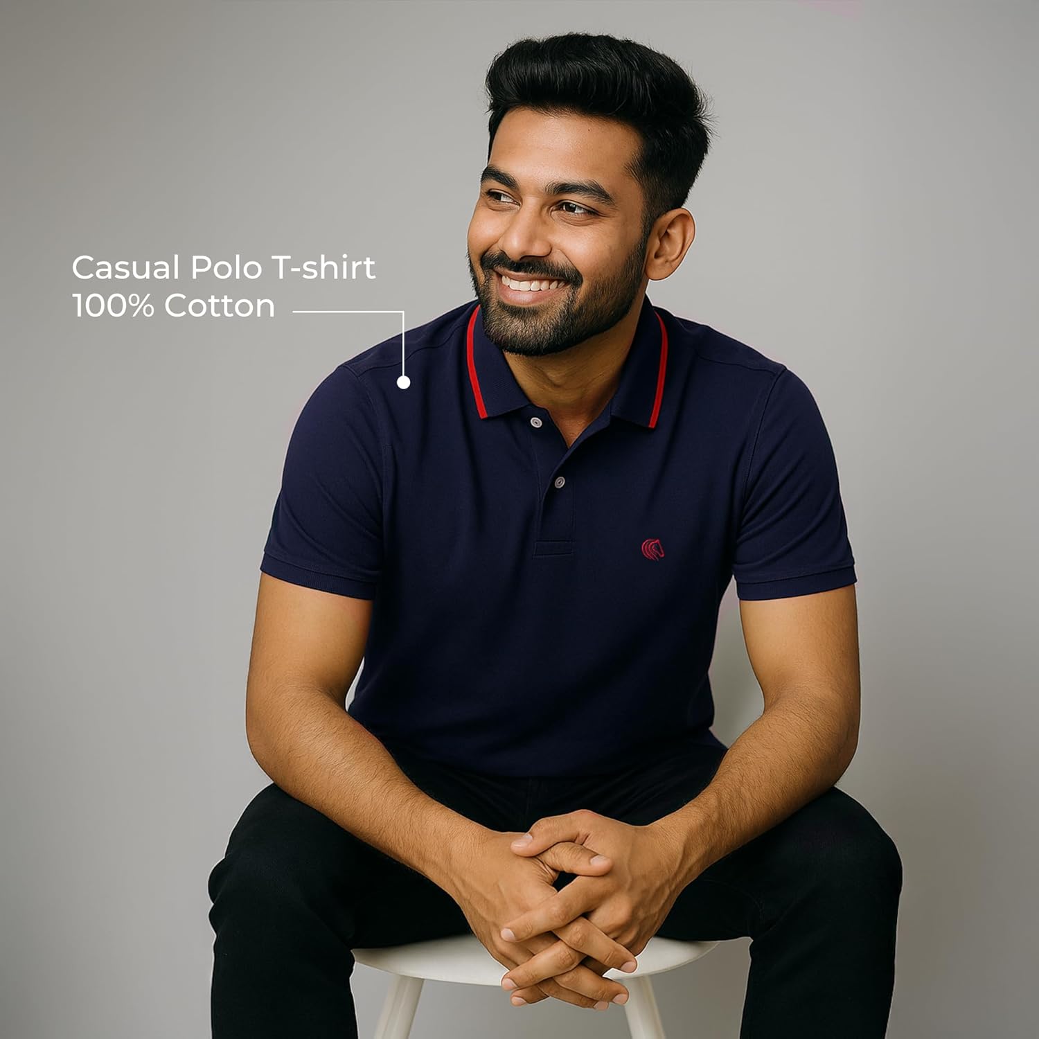 Mens Cotton Regular Fit Stretch Pique Solid Polo Shirt- CLASSIC NAVY