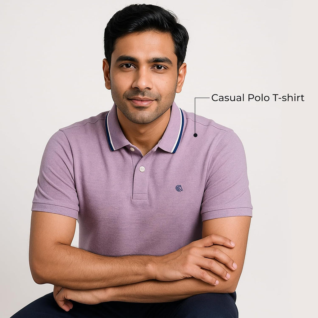 Men's Cotton Polyester Regular Fit Interlock Polo Shirt-LILAC MELANGE