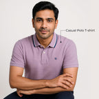 Men's Cotton Polyester Regular Fit Interlock Polo Shirt-LILAC MELANGE