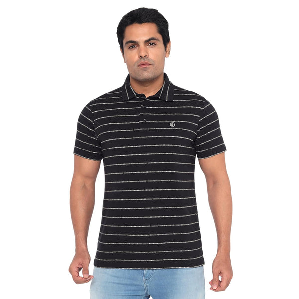 Men’s Regular Fit Jacquard Polo Shirt with Self Collar-BLACK