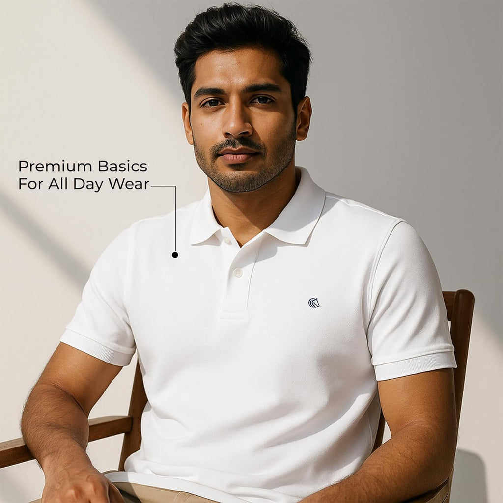 Men's Regular Fit Interlock Polo Shirt-WHITE