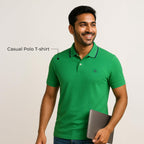Mens Cotton Regular Fit Stretch Pique Solid Polo Shirt-PARROT GREEN