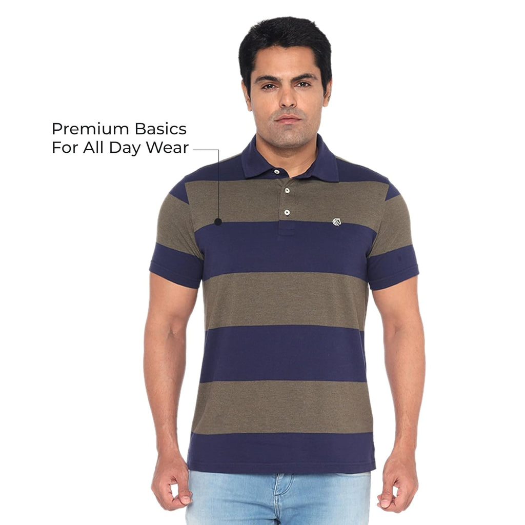 Regular Fit Men’s Polo T Shirt-WHITECAP GREY AND NAVY