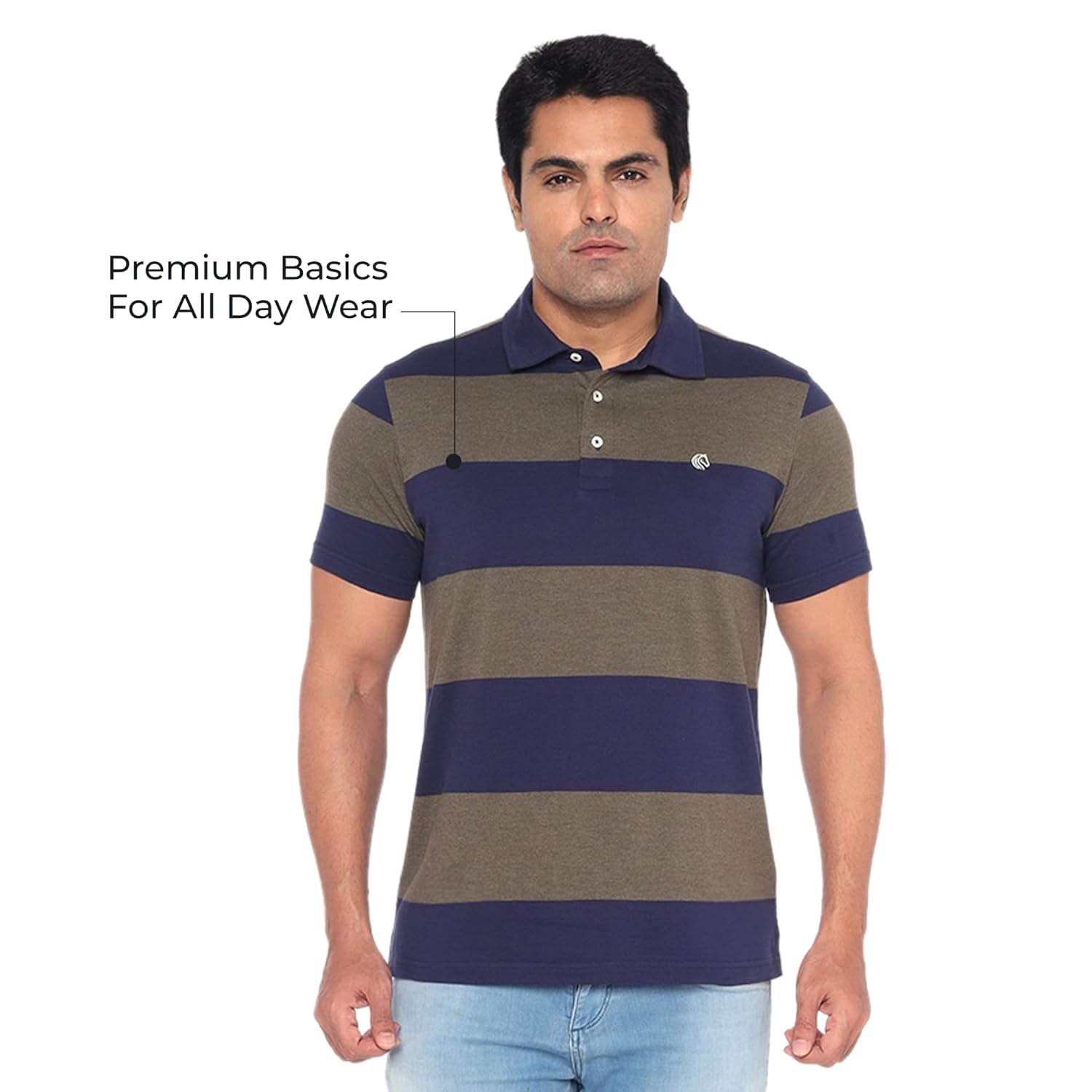 Regular Fit Men’s Polo T Shirt-WHITECAP GREY AND NAVY