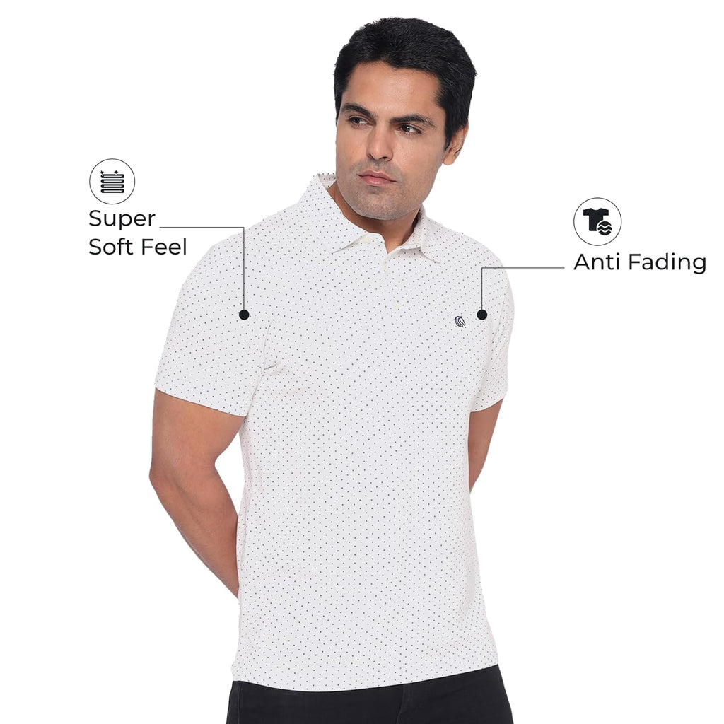 Men’s Cotton Regular Fit Pique Polo Neck T Shirt-WHITE