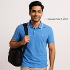 Mens Cotton Regular Fit Stretch Pique Solid Polo Shirt- LIGHT BLUE