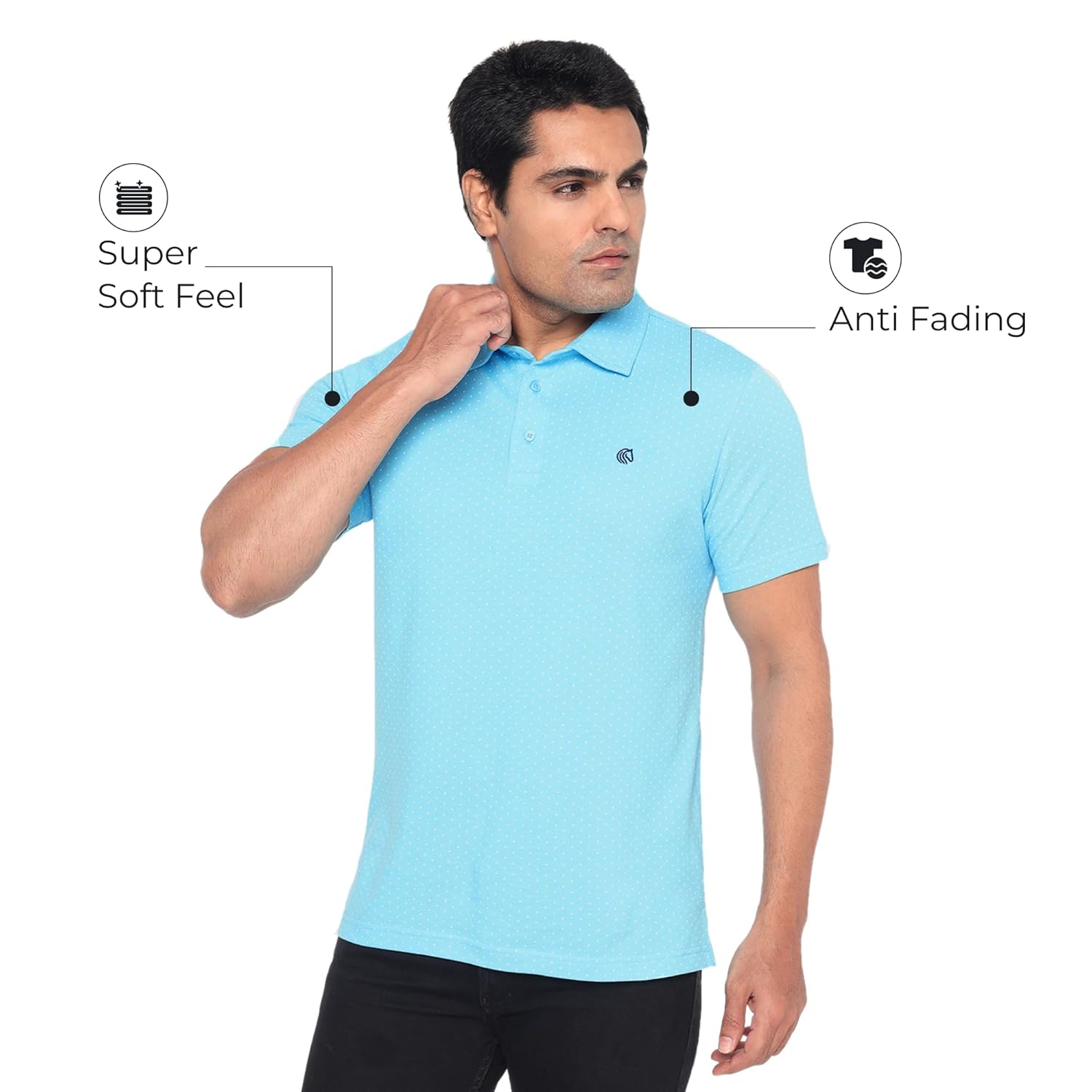 Men’s Cotton Regular Fit Pique Polo Neck T Shirt- BLUE TOPAZ