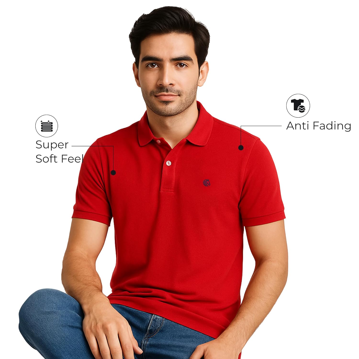 Men's Premium Regular Fit Performance Polo Shirt-RED