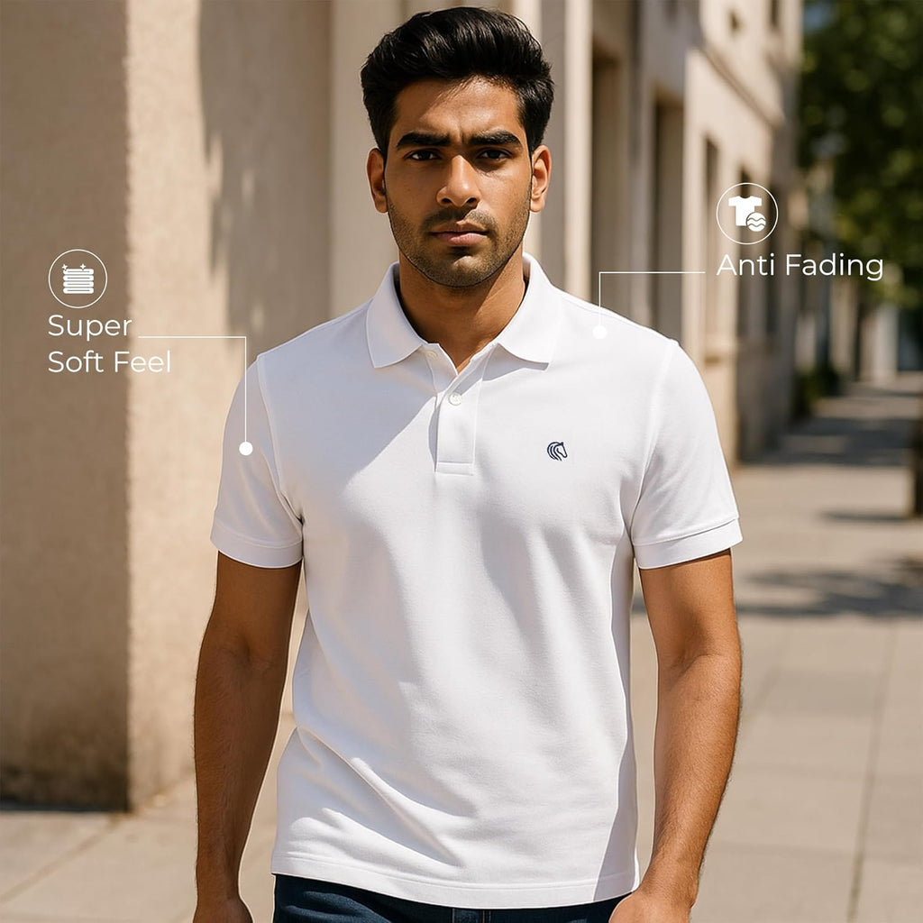 Men's Regular Fit Interlock Polo Shirt-WHITE