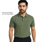 Men's Cotton Polyester Regular Fit Interlock Polo Shirt-OLIVE MELANGE