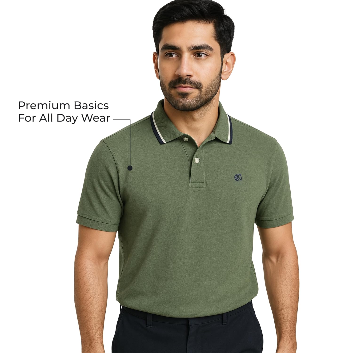 Men's Cotton Polyester Regular Fit Interlock Polo Shirt-OLIVE MELANGE