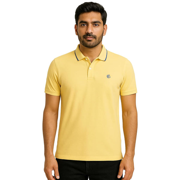Mens Cotton Regular Fit Stretch Pique Solid Polo Shirt- LEMON YELLOW