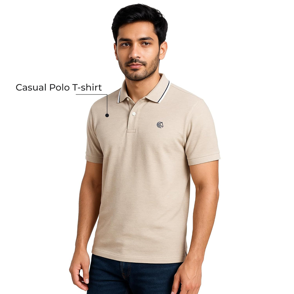 Men's Cotton Polyester Regular Fit Interlock Polo Shirt-SOURDOUGH