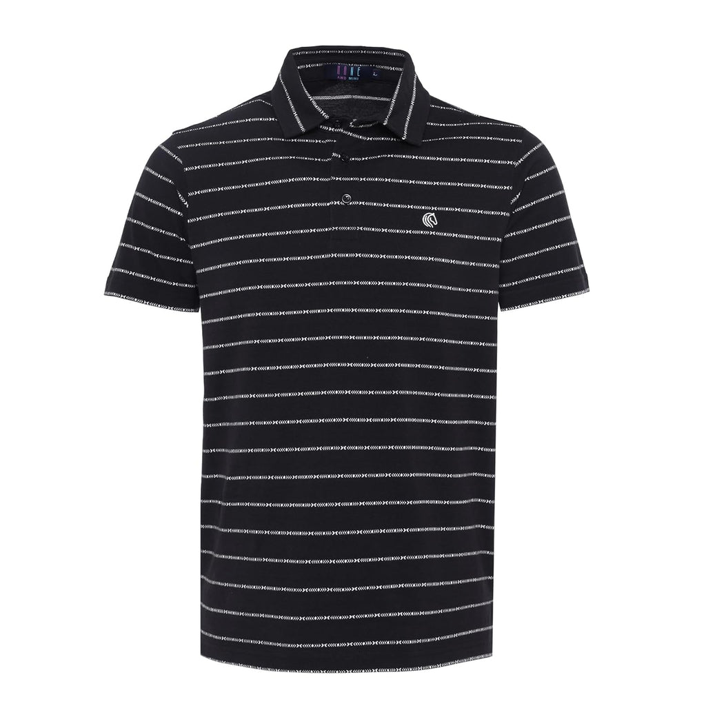Men’s Regular Fit Jacquard Polo Shirt with Self Collar-BLACK