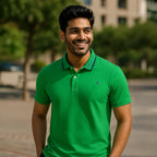 Mens Cotton Regular Fit Stretch Pique Solid Polo Shirt-PARROT GREEN