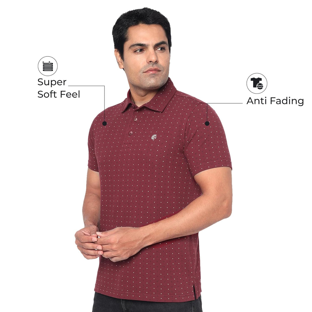 Men’s Cotton Regular Fit Pique Polo Neck T Shirt- BURGUNDY