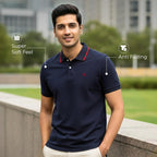 Mens Cotton Regular Fit Stretch Pique Solid Polo Shirt- CLASSIC NAVY