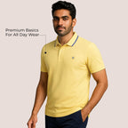 Mens Cotton Regular Fit Stretch Pique Solid Polo Shirt- LEMON YELLOW