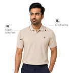 Men's Cotton Polyester Regular Fit Interlock Polo Shirt-SOURDOUGH