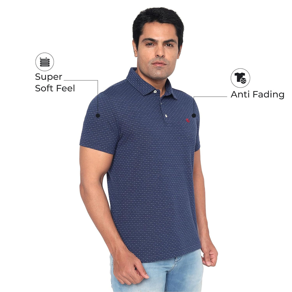 Men’s Regular Fit Jacquard Polo Shirt with Self Collar-INDIGO MELANGE