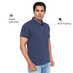 Men’s Regular Fit Jacquard Polo Shirt with Self Collar-INDIGO MELANGE