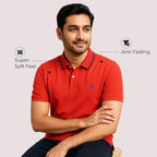 Mens Cotton Regular Fit Stretch Pique Solid Polo Shirt-POPPY RED