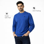 Men’s Solid Fleece Crew Neck Sweatshirt- OLYMPIAN BLUE