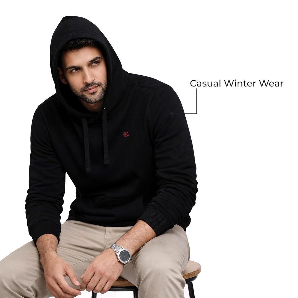 Men’s Solid Hooded Sweatshirt-BLACK