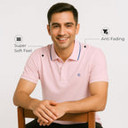 Mens Cotton Regular Fit Stretch Pique Solid Polo Shirt- BABY PINK