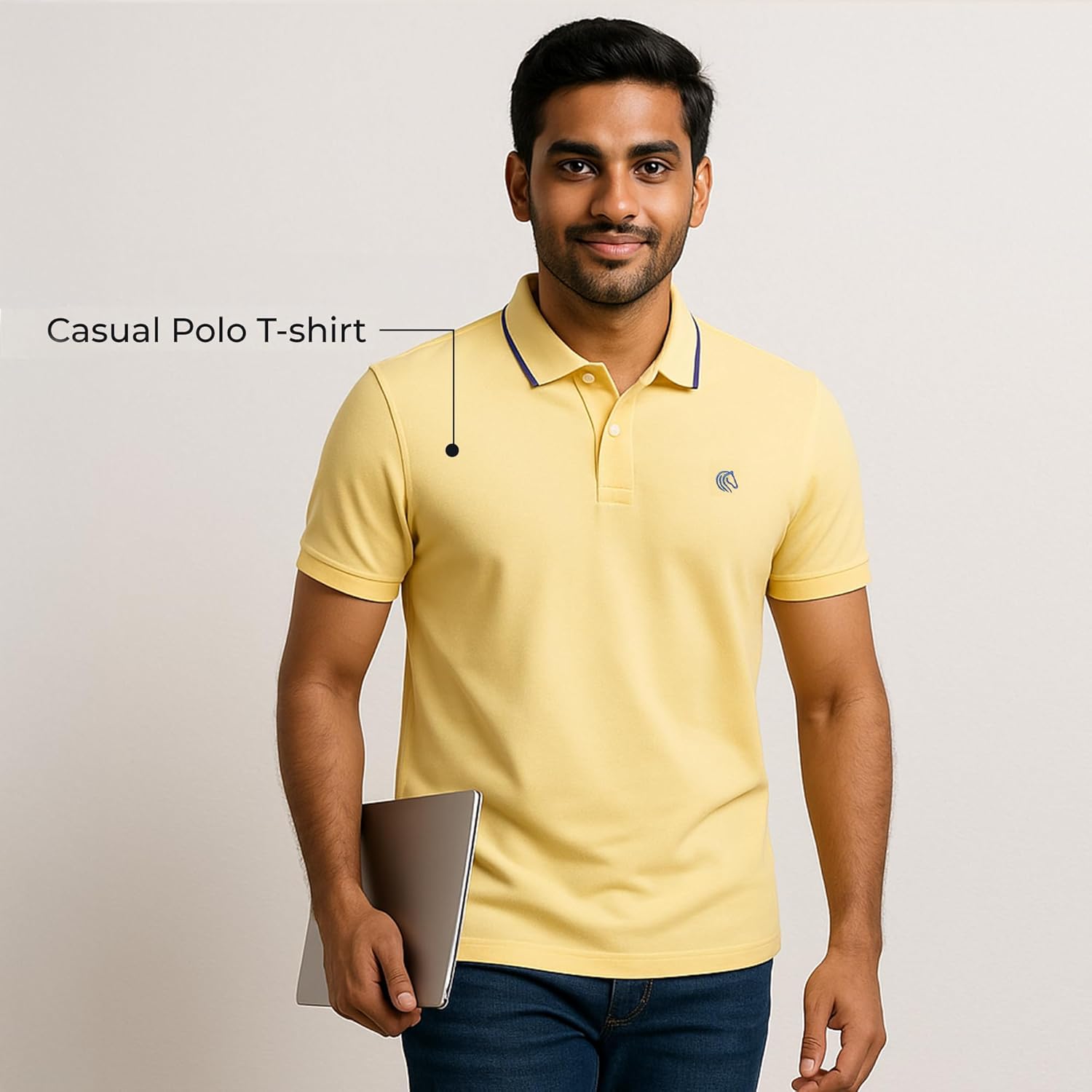 Mens Cotton Regular Fit Stretch Pique Solid Polo Shirt- LEMON YELLOW