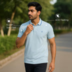 Mens Cotton Regular Fit Stretch Pique Solid Polo Shirt- SKY BLUE