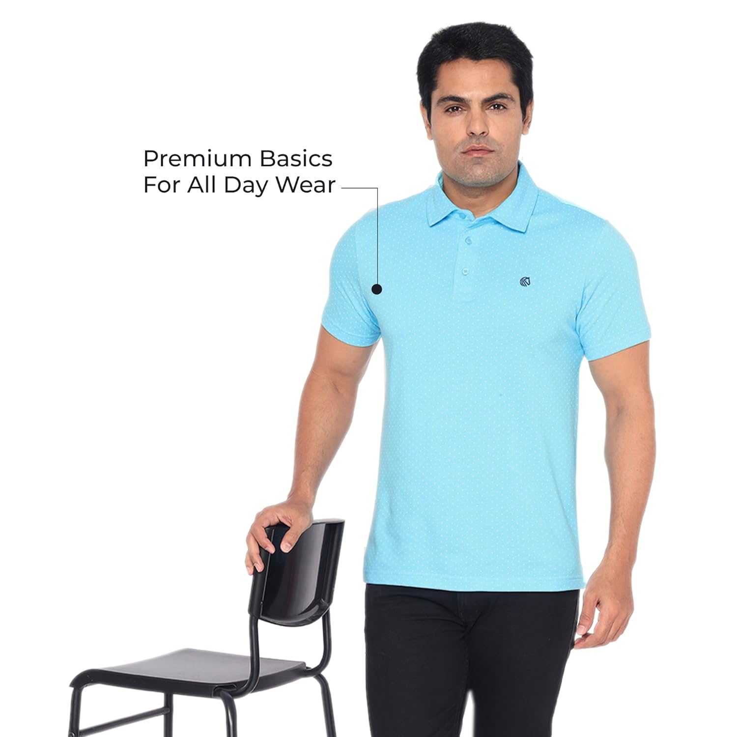 Men’s Cotton Regular Fit Pique Polo Neck T Shirt- BLUE TOPAZ