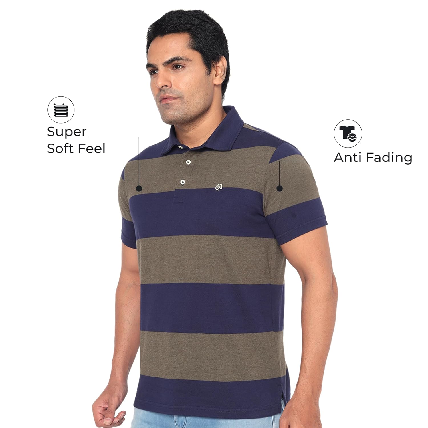 Regular Fit Men’s Polo T Shirt-WHITECAP GREY AND NAVY