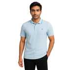 Mens Cotton Regular Fit Stretch Pique Solid Polo Shirt- SKY BLUE