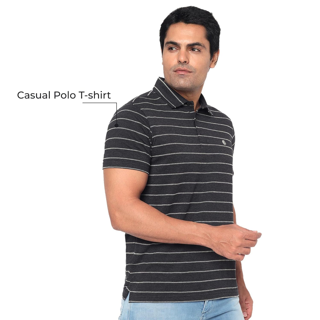 Men’s Regular Fit Jacquard Polo Shirt with Self Collar-DARK GREY MELANGE