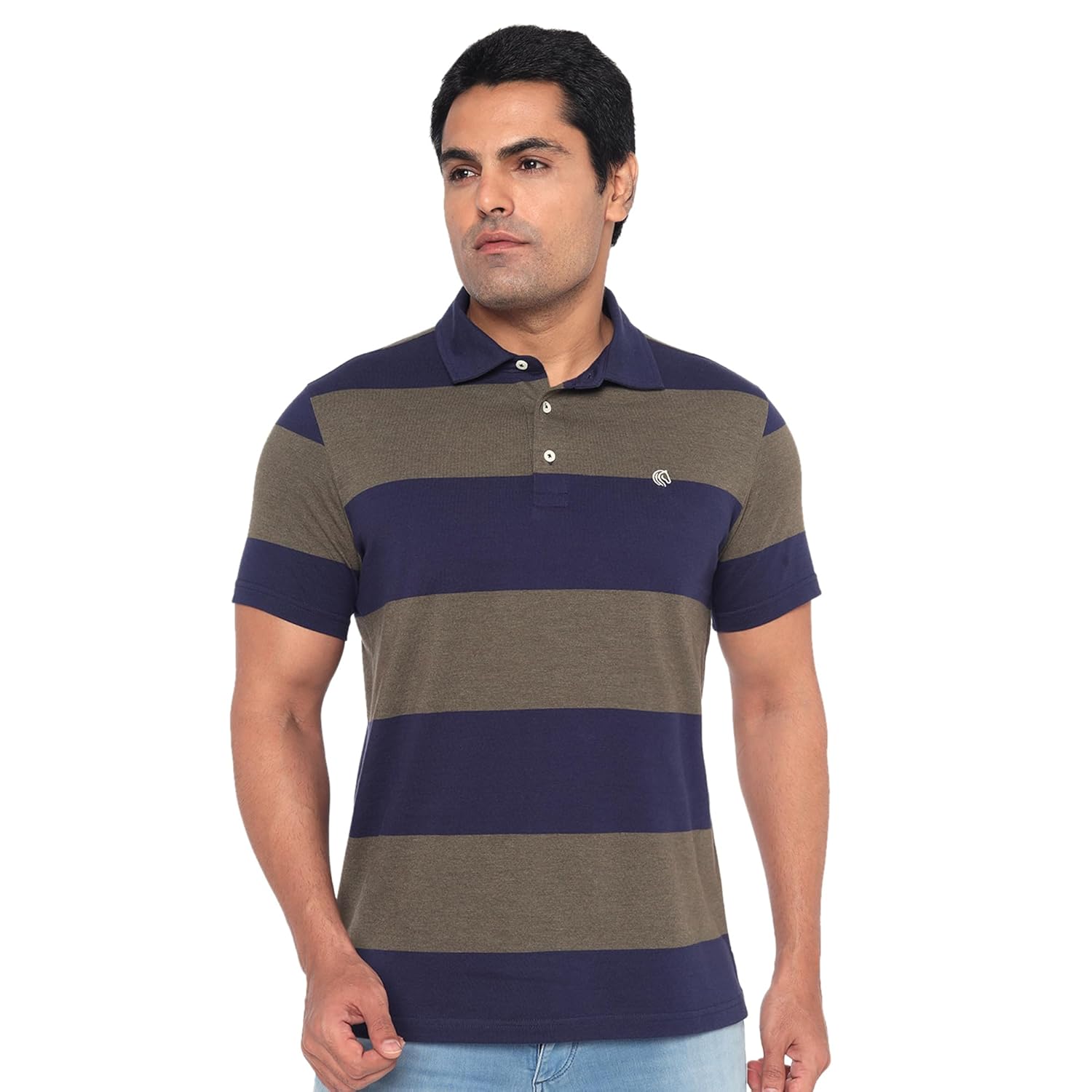 Regular Fit Men’s Polo T Shirt-WHITECAP GREY AND NAVY