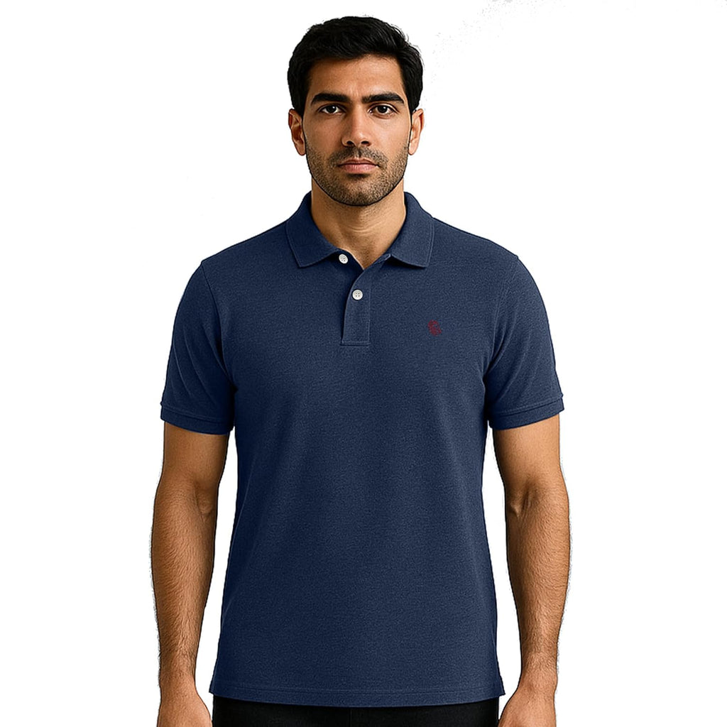 Men's Regular Fit Interlock Polo Shirt- INDIGO MELANGE