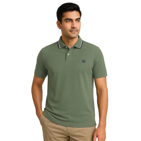 Men's Cotton Polyester Regular Fit Interlock Polo Shirt-OLIVE MELANGE