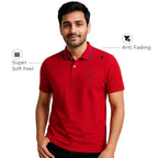 Mens Cotton Regular Fit Stretch Pique Solid Polo Shirt- RED