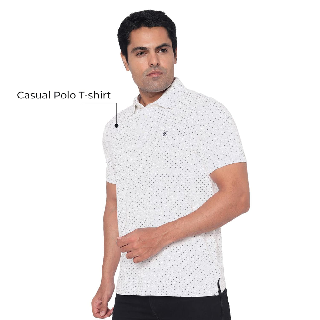 Men’s Cotton Regular Fit Pique Polo Neck T Shirt-WHITE