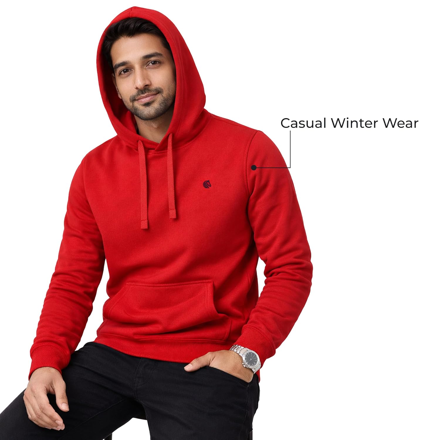 Men's Solid Hooded Sweatshirt-RED