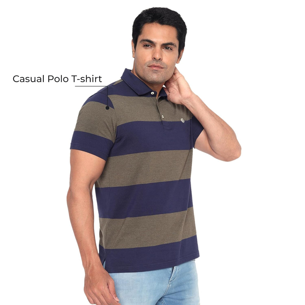Regular Fit Men’s Polo T Shirt-WHITECAP GREY AND NAVY