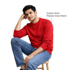 Men’s Solid Fleece Crew Neck Sweatshirt-RED