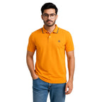 Mens Cotton Regular Fit Stretch Pique Solid Polo Shirt- ORANGE