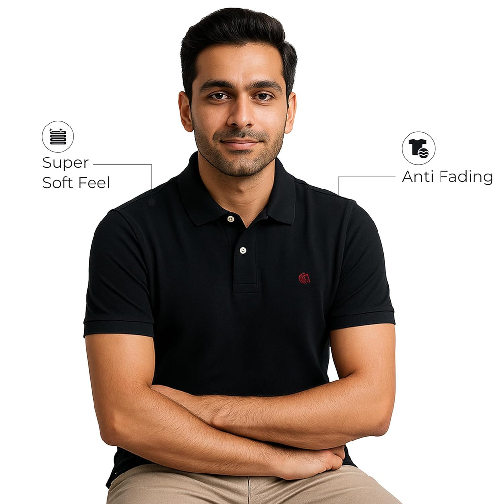 Men's Premium Regular Fit Performance Polo Shirt-BLACK