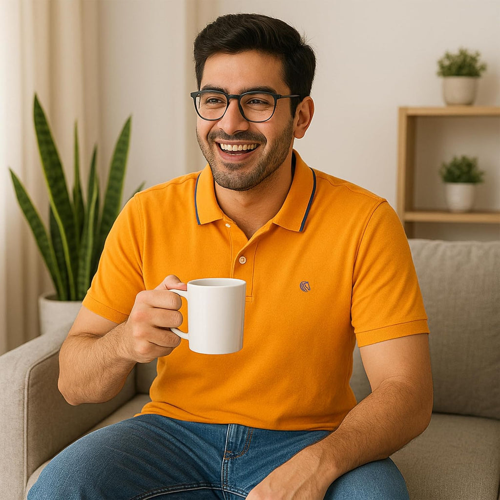 Mens Cotton Regular Fit Stretch Pique Solid Polo Shirt- ORANGE
