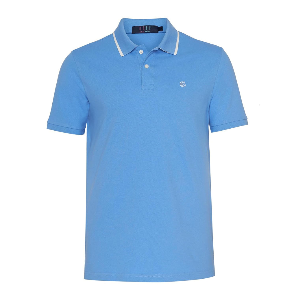 Mens Cotton Regular Fit Stretch Pique Solid Polo Shirt- LIGHT BLUE