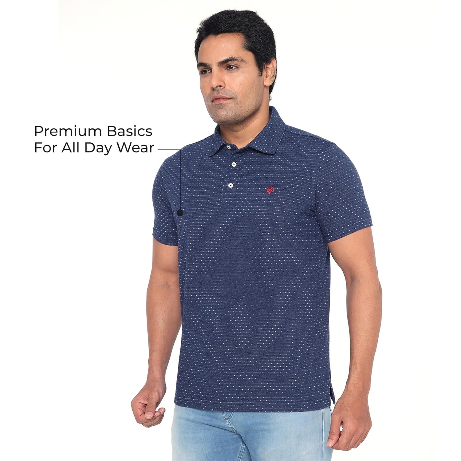Men’s Regular Fit Jacquard Polo Shirt with Self Collar-INDIGO MELANGE