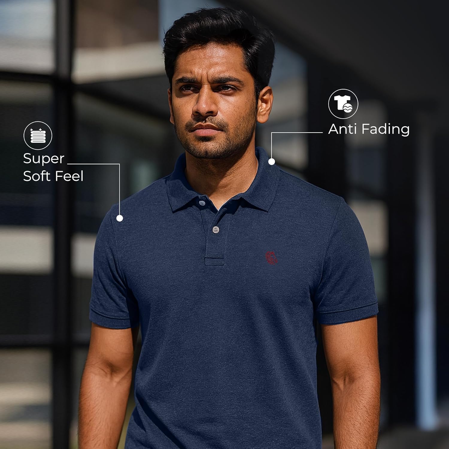 Men's Regular Fit Interlock Polo Shirt- INDIGO MELANGE